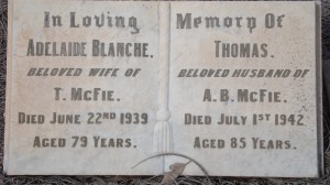 Adelaide Blanche McFie nee Chapman & Thomas McFie West Tce Cemetery, Adelaide, South Australia