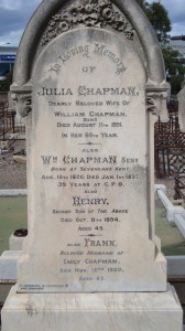 Julia Chapman, nee Wigzell & William Chapman & Henry Chapman West Tce Cemetery, Adelaide