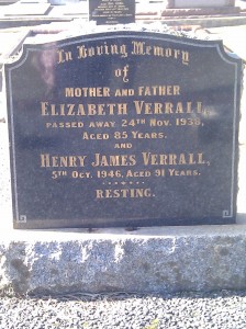 Elizabeth Verrall nee Thomson Henry James Verrall Golden Grove Cemetery