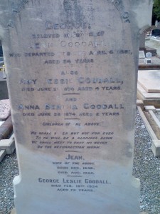 George Goodall, Amy Jessie Goodall, Anna Bertha Goodall, Jean Goodall and George Leslie Goodall Hindmarsh Cemetery