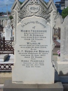 Maria Frederike Buring nee Rubeni, Heinrich Franz Rudolph Buring, Wilhelm Buring and Minna Franziska Buring West Tce Cemetery