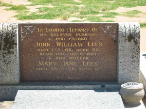 John William Lees Mary Jane Lees Elmore Cemetery